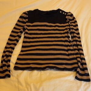 Ann Taylor Black and Tan Striped Long Sleeve Top